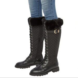 JustFab Kalima Tall Quilted Boots with faux-fur cuff Size 11 New without box